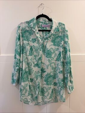 MC2 Saint Barth Green Toile Tropical  Button-Up Shirt